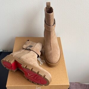 Christian Louboutin Beige Ankle Boots with Red Soles